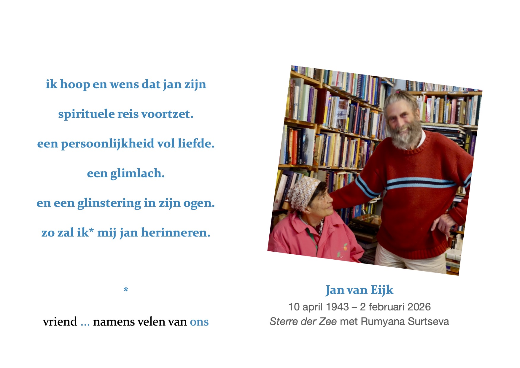 Jan van Eijk (10 april 1943 - 2 februari 2026)